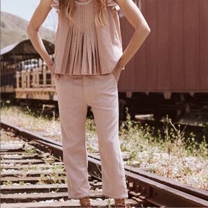 THE GREAT. Ric Rac Scallop Blush Cropped Pants